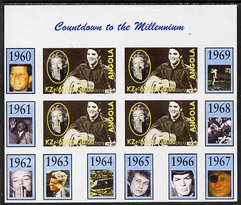 Angola 1999 Countdown to the Millennium #07 (1960-1969) imperf sheetlet containing 4 values featuring Elvis unmounted mint. Note this item is privately produced and is of...