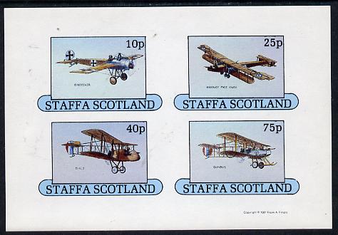 Staffa 1981 Early Aircraft #1 (Eindecker, Handley Page, Gunbus & DH2) imperf  set of 4 values unmounted mint, stamps on , stamps on  stamps on aviation   dh