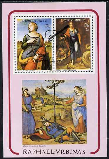 St Thomas & Prince Islands 1983 Paintings by Raffael perf sheetlet containing 2 values fine cto used, stamps on , stamps on  stamps on arts, stamps on  stamps on raffael