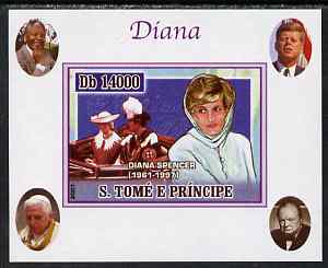 St Thomas & Prince Islands 2007 Princess Diana #3 individual imperf deluxe sheet with Churchill, Kennedy, Mandela & the Pope in background, unmounted mint. Note this item is privately produced and is offered purely on its thematic appeal, stamps on , stamps on  stamps on royalty, stamps on  stamps on diana, stamps on  stamps on churchill, stamps on  stamps on kennedy, stamps on  stamps on personalities, stamps on  stamps on mandela, stamps on  stamps on human rights, stamps on  stamps on nobel, stamps on  stamps on nobel, stamps on  stamps on peace, stamps on  stamps on racism, stamps on  stamps on human rights