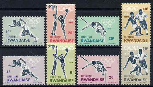 Rwanda 1964 Tokyo Olympic Games perf set of 8 unmounted mint, SG 76-83, stamps on , stamps on  stamps on olympics, stamps on  stamps on football, stamps on  stamps on running, stamps on  stamps on high jump, stamps on  stamps on basketball