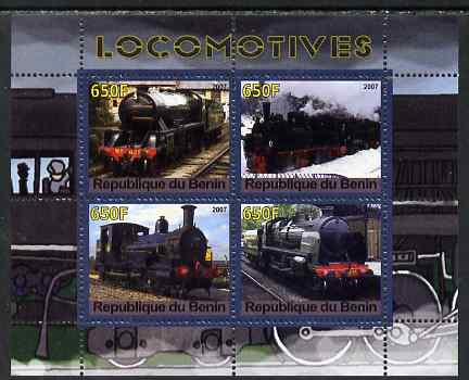 Benin 2007 Locomotives #2 perf sheetlet containing 4 values unmounted mint, stamps on , stamps on  stamps on railways