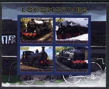 Benin 2007 Locomotives #2 imperf sheetlet containing 4 values unmounted mint, stamps on , stamps on  stamps on railways