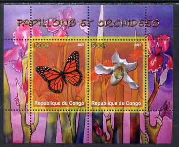 Congo 2007 Butterflies & Orchids #1 perf sheetlet containing 2 values unmounted mint. Note this item is privately produced and is offered purely on its thematic appeal, stamps on , stamps on  stamps on butterflies, stamps on  stamps on orchids, stamps on  stamps on flowers