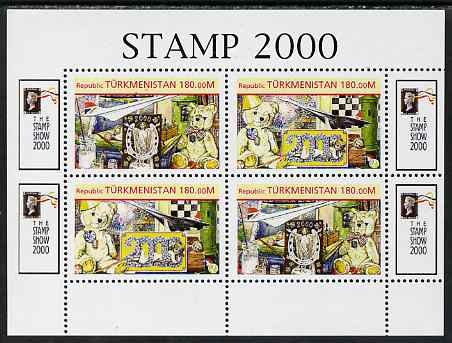 Turkmenistan 2000 Stamp-Show 2000 perf sheetlet containing 4 values (2 sets of 2) unmounted mint , stamps on stamp exhibitions, stamps on concorde, stamps on chess, stamps on teddy bears, stamps on toys, stamps on 