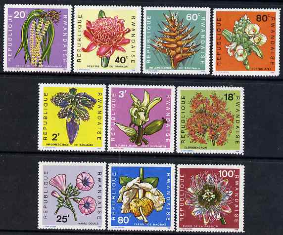 Rwanda 1968 Flowers perf set of 10 unmounted mint, SG 261-70, stamps on , stamps on  stamps on flowers