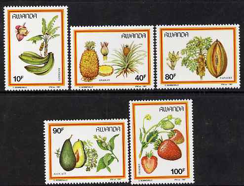 Rwanda 1987 Fruits perf set of 5 unmounted mint, SG 1297-1301, stamps on , stamps on  stamps on fruit, stamps on  stamps on food, stamps on  stamps on bananas