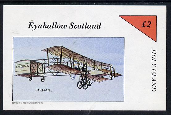 Eynhallow 1982 Early Aircraft #1 (Farman) imperf deluxe sheet (£2 value) unmounted mint, stamps on aviation