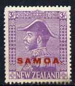 Samoa 1926-27 KG5 Admiral 3s mauve mounted mint SG168, stamps on 