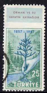 Turkey 1957 Forestry 25k imperf between stamp and label fine used, as SG 1687, stamps on , stamps on  stamps on trees