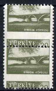 Turkey 1959-60 Euphrates Bridge 20k vert pair with 6.5mm shift of horiz perfs mounted mint, as SG 1857