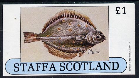 Staffa 1982 Fish #08 (Plaice) imperf souvenir sheet (£1 value) unmounted mint, stamps on fish, stamps on marine life