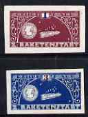 Cinderella - Germany 1933 Rocket Mail (7th issue rocket labels) imperf singles in brown & blue mounted mint, some foxing but only 400 of each printed, stamps on , stamps on  stamps on rockets, stamps on  stamps on space, stamps on  stamps on cinderellas