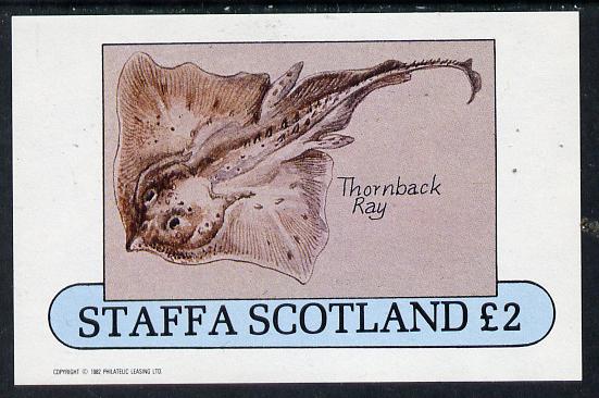 Staffa 1982 Fish #08 (Thornback Ray) imperf deluxe sheet (£2 value) unmounted mint, stamps on fish     marine-life