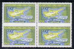 Turkey 1960 Cyprus 105k block of 4 imperf between horizontally, unmounted mint SG1908, stamps on maps