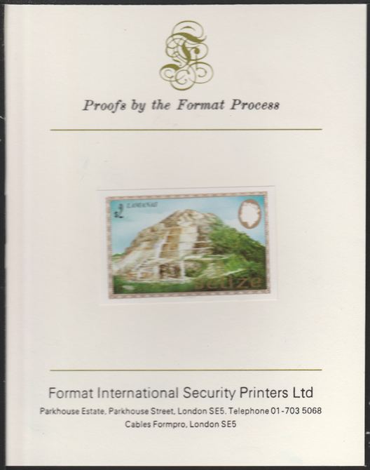 Belize 1983 Maya Monuments $2 Lamanai imperf proof mounted on Format International proof card, as SG 750, stamps on , stamps on  stamps on belize 1983 maya monuments $2 lamanai imperf proof mounted on format international proof card, stamps on  stamps on  as sg 750