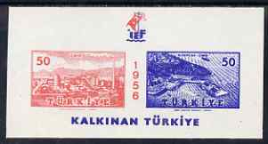 Turkey 1956 Int Fair m/sheet with superb set-off of blue on gummed side, unmounted mint, stamps on , stamps on  stamps on ports, stamps on  stamps on fairs