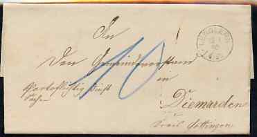 Germany 1870 stampless entire cancelled superb Lenglern cds with Gottingen arrival marks on back, stamps on 