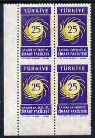 Turkey 1959 Agriculture corner block of 4 imperf between stamps & imperf between stamps & margin unmounted mint, stamps on farming, stamps on agriculture
