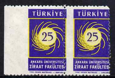Turkey 1959 Agriculture horiz marginal pair with misplaced perfs & imperf between stamp & margin unmounted mint, slight gum disturbance, stamps on , stamps on  stamps on agriculture, stamps on  stamps on farming