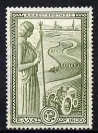 Greece 1951 Ceres & Tractor 1,600d from Reconstruction set fine mounted mint SG 695, stamps on tractors, stamps on farming