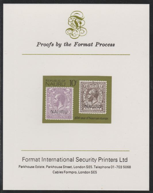 Nauru 1976 Stamp Anniversaries - 10c GB 3d & 9d stamps overprinted - imperf mounted on Format International Proof Card, as SG147, stamps on stamp-on-stamp.stampon, stamps on 