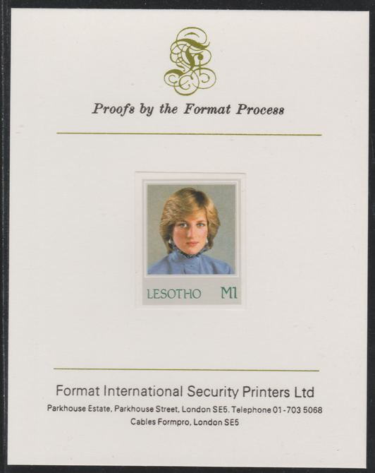 Lesotho 1982 Princess Dianas 21st Birthday 1M imperf mounted on Format International Proof Card, as SG517, stamps on royalty, stamps on diana