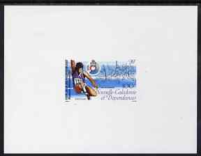 New Caledonia 1987 South Pacific Games 100f Long Jump imperf deluxe proof sheet in issued colours, SG 821, stamps on , stamps on  stamps on sport, stamps on  stamps on long jump