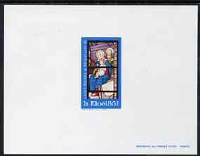 St Pierre & Miquelon 1986 Christmas 2f20 Stained Glass Window Epreuve deluxe proof sheet in issued colours unmounted mint, SG 586, stamps on christmas, stamps on stained glass, stamps on 