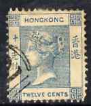 Hong Kong 1900 QV 12c blue perf litho forgery with part B62 cancel, stamps on qv, stamps on forgery, stamps on forgeries