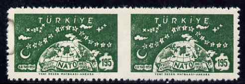 Turkey 1959 NATO 195k horiz pair imperf between (stain on one stamp) unmounted mint, stamps on nato