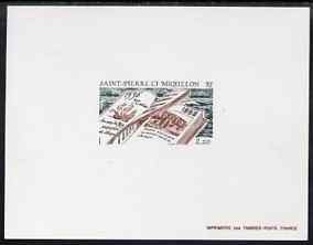 St Pierre & Miquelon 1986 450th Anniversary of Discovery of Islands (open Book) Epreuve deluxe proof sheet in issued colours, unmounted mint SG 567, stamps on literature