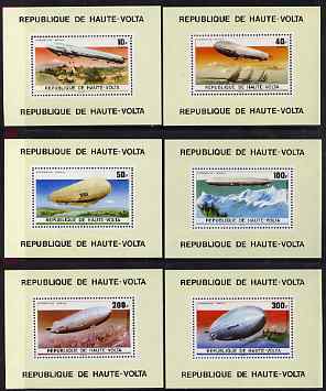 Upper Volta 1976 Zeppelin Airships set of 6 perforated De-luxe sheets unmounted mint, Mi 625-30, stamps on , stamps on  stamps on aviation, stamps on  stamps on airships, stamps on  stamps on zeppelins