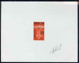 Chad 1961 Gazelle imperf die proof of 50c in vermilion & black on thin card signed by G Aufschneider, the engraver with Official impressed die stamp, as SG 69, stamps on animals, stamps on gazelles