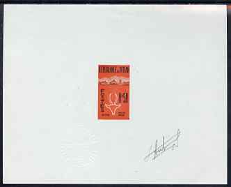 Chad 1961 Gazelle imperf die proof of 50c in vermilion & black on thin card signed by G Aufschneider, the engraver with Official impressed die stamp, as SG 69, stamps on , stamps on  stamps on animals, stamps on  stamps on gazelles