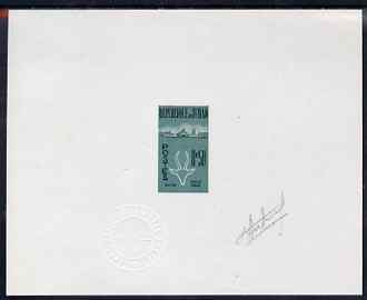 Chad 1961 Gazelle imperf die proof of 50c in green & black on thin card signed by G Aufschneider, the engraver with Official impressed die stamp, as SG 69, stamps on animals, stamps on gazelles