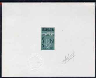 Chad 1961 Gazelle imperf die proof of 50c in green & black on thin card signed by G Aufschneider, the engraver with Official impressed die stamp, as SG 69