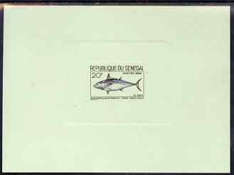 Senegal 1966 Mackeral Tuna 20f de-luxe die proof in issued colours on pink sunken card, as SG 323, stamps on fish