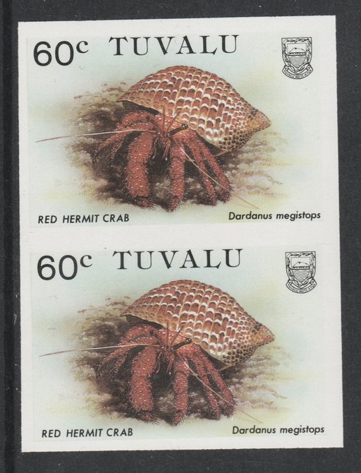 Tuvalu 1986 Crabs 60c (Red Hermit Crab) imperf pair unmounted mint, as SG 375, stamps on , stamps on  stamps on crabs, stamps on  stamps on marine-life