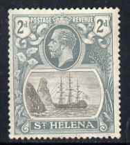 St Helena 1922-37 KG5 Badge Script 2d single with variety 'Right vignette frame line dented' (stamp 27) mtd mint but tiny thin SG 100var, stamps on , stamps on  stamps on , stamps on  stamps on  kg5 , stamps on  stamps on ships, stamps on  stamps on 