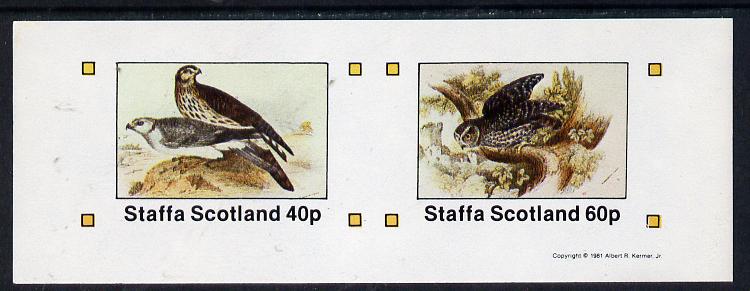 Staffa 1981 Birds of Prey #05 imperf  set of 2 values (40p & 60p) unmounted mint, stamps on , stamps on  stamps on birds, stamps on  stamps on birds of prey, stamps on  stamps on owls