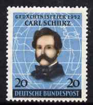 Germany - West 1952 Centenary of Schurz in America 20pf unmounted mint SG1079, stamps on personalities