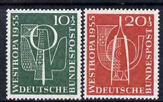 Germany - West 1955 West European Stamps Exhibition perf set of 2 mounted mint SG 1143-44, stamps on stamp exhibitions