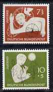 Germany - West 1956 Youth Hostels Fund perf set of 2 mounted mint SG 1158-9, stamps on stamp exhibitions