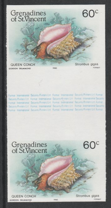 St Vincent - Grenadines 1985 Shell Fish 60c (Queen Conch) imperf gutter pair (from uncut archive sheet) unmounted mint, SG 361var. Note: The design withing the gutter var..., stamps on marine-life     shells