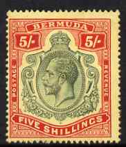 Bermuda 1918-22 KG5 MCA 5s with break in Crown & Scroll lightly mounted mint, centred to left but good perfs and beautiful colour, SG53db