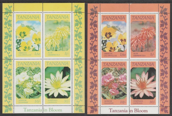 Tanzania 1986 Flowers perf m/sheet with red omitted plus normal, both unmounted mint (as SG MS 478), stamps on , stamps on  stamps on flowers