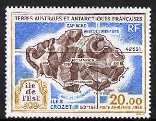 French Southern & Antarctic Territories 1996 East Island Air 20f unmounted mint, SG 357, stamps on polar, stamps on maps