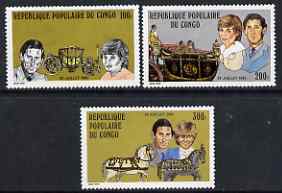 Congo 1981 Royal Wedding set of 3 unmounted mint. SG 823-25, stamps on , stamps on  stamps on royalty, stamps on  stamps on charles, stamps on  stamps on  diana