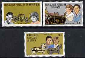 Congo 1981 Royal Wedding set of 3 unmounted mint. SG 823-25, stamps on , stamps on  stamps on royalty, stamps on  stamps on charles, stamps on  stamps on  diana